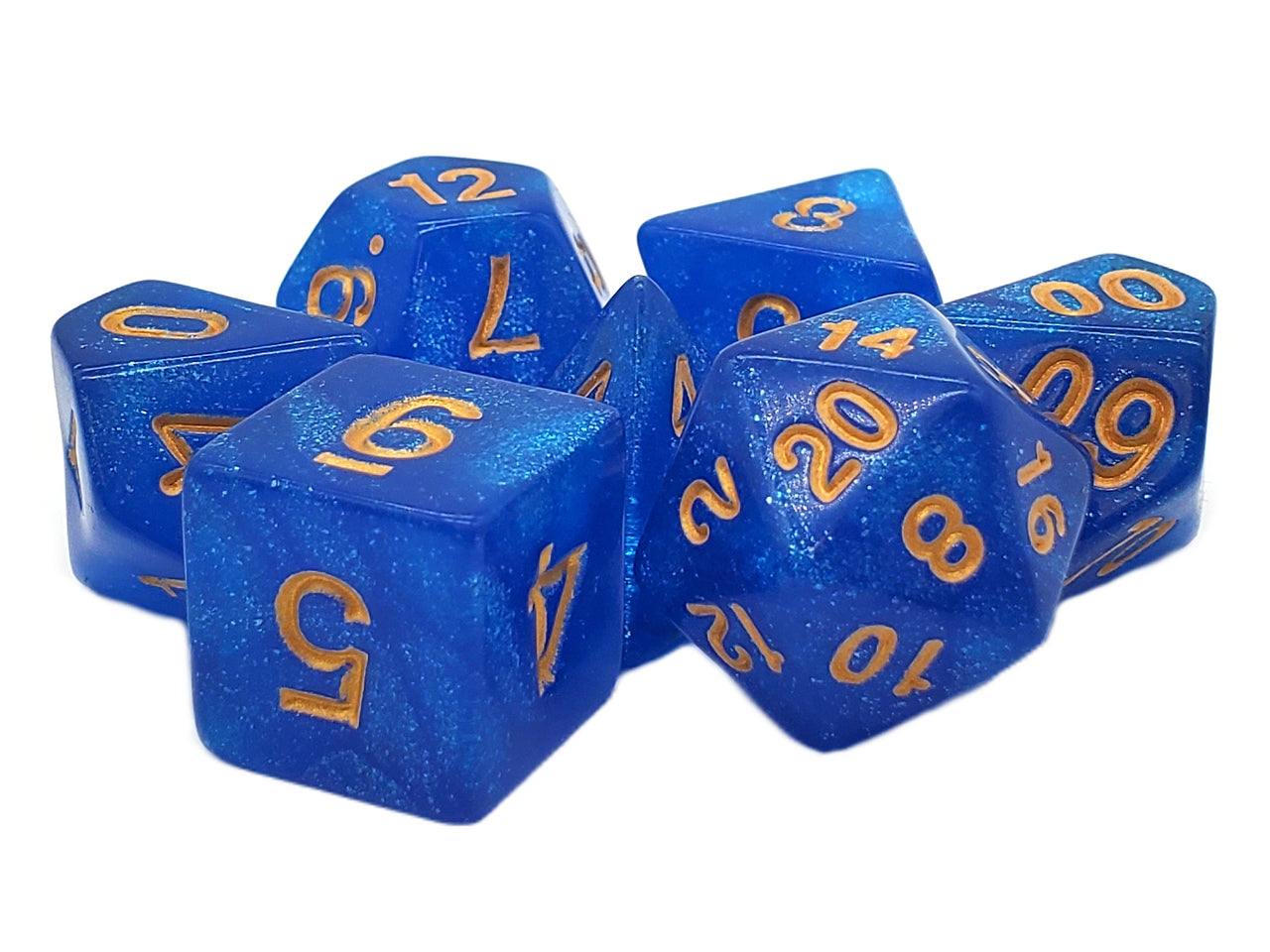 Old School 7 Piece DnD RPG Dice Set: Galaxy - Blue Shimmer w/ Gold | Deep Dive Games St. Marys