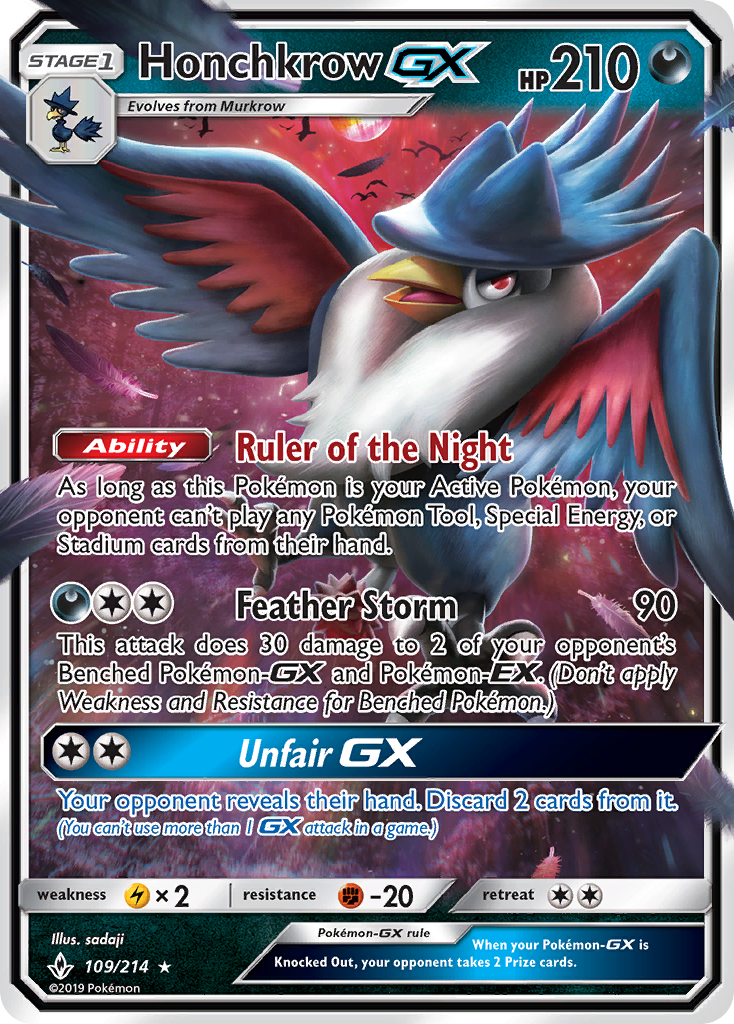 Honchkrow GX (109/214) [Sun & Moon: Unbroken Bonds] | Deep Dive Games St. Marys