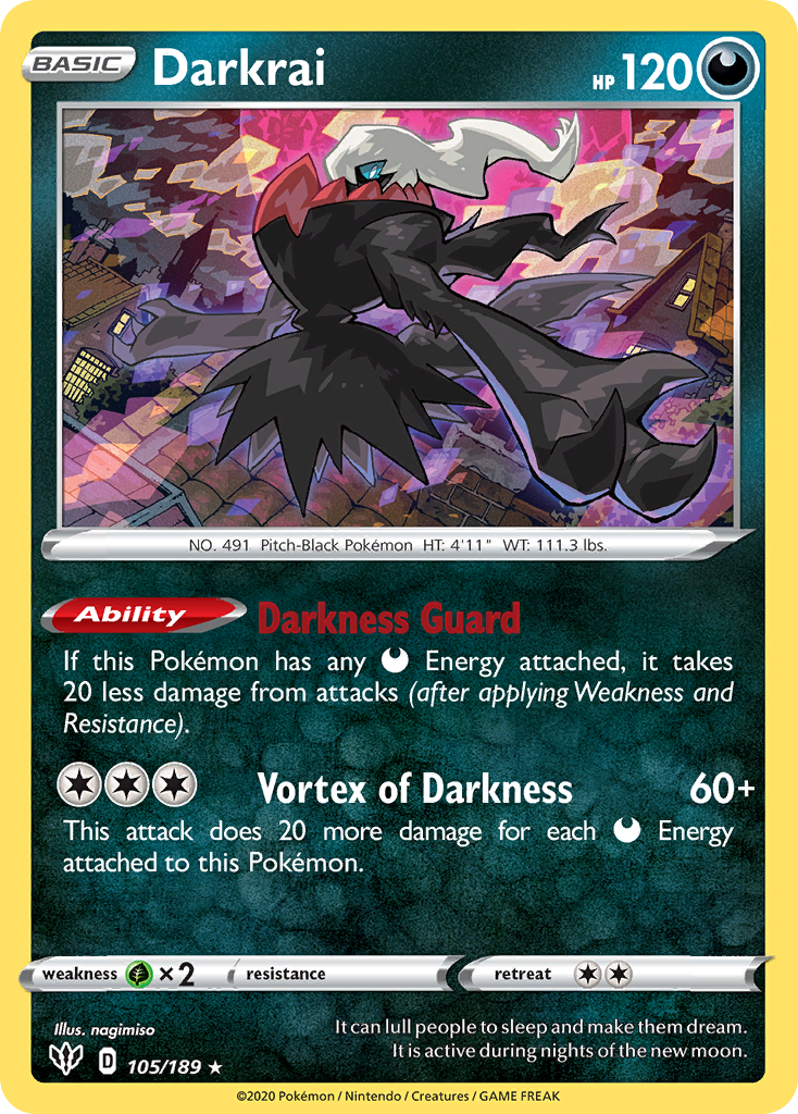 Darkrai (105/189) (Cosmos Holo) [Sword & Shield: Darkness Ablaze] | Deep Dive Games St. Marys