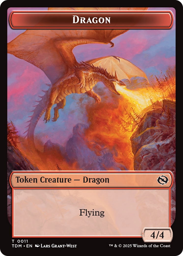 Dragon (0011) // Warrior Double-Sided Token [Tarkir: Dragonstorm Tokens] | Deep Dive Games St. Marys