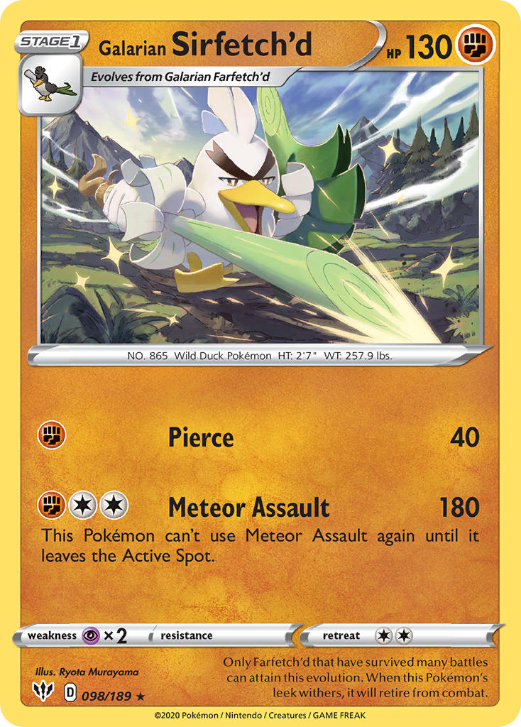 Galarian Sirfetch'd (098/189) (Cracked Ice holo) (Theme Deck Exclusive) [Sword & Shield: Darkness Ablaze] | Deep Dive Games St. Marys