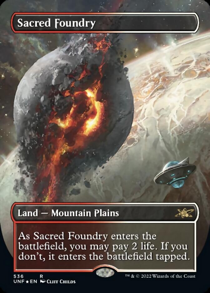 Sacred Foundry (Borderless) (Galaxy Foil) [Unfinity] | Deep Dive Games St. Marys