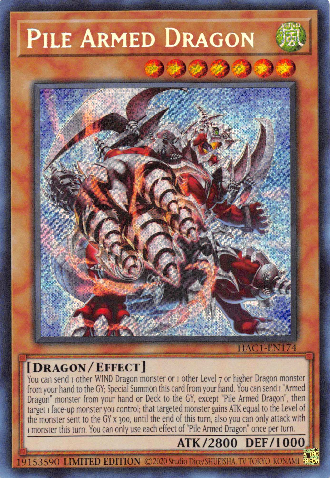 Pile Armed Dragon [HAC1-EN174] Secret Rare | Deep Dive Games St. Marys