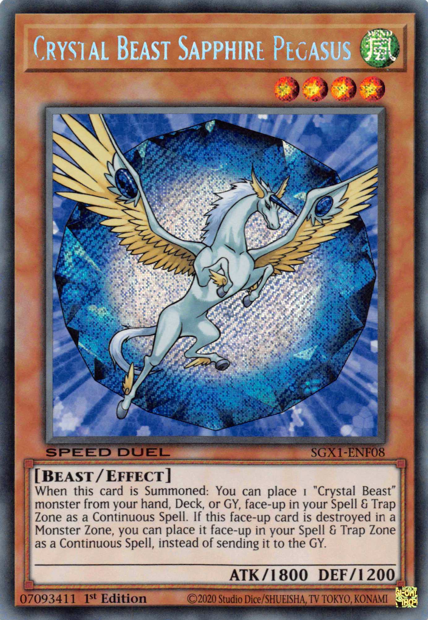 Crystal Beast Sapphire Pegasus [SGX1-ENF08] Secret Rare | Deep Dive Games St. Marys