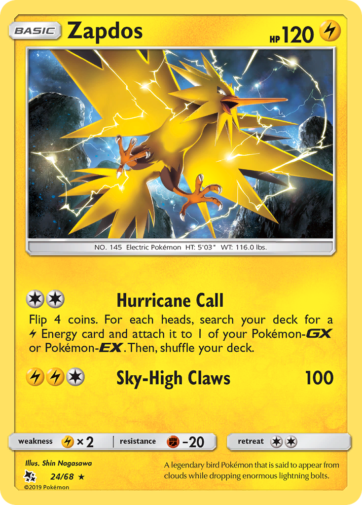 Zapdos (24/68) [Sun & Moon: Hidden Fates] | Deep Dive Games St. Marys