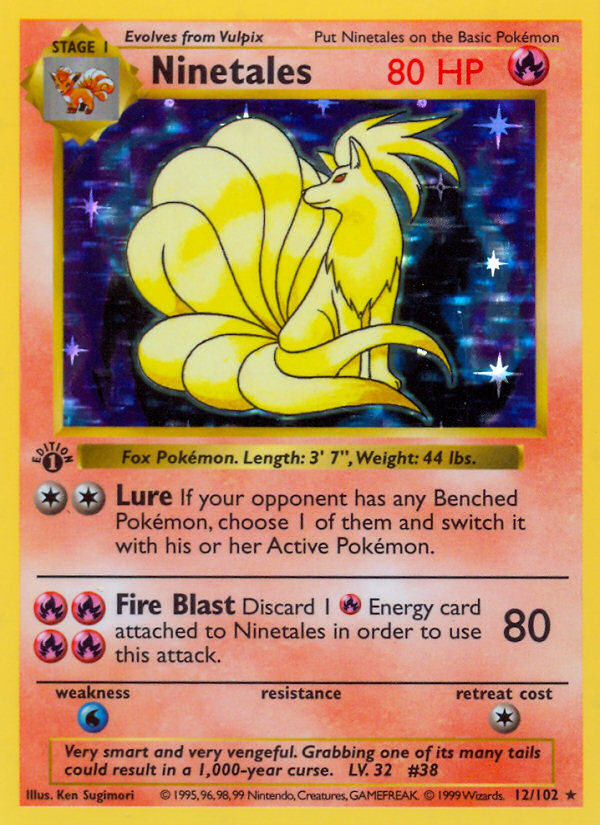 Ninetales (12/102) (Shadowless) [Base Set 1st Edition] | Deep Dive Games St. Marys