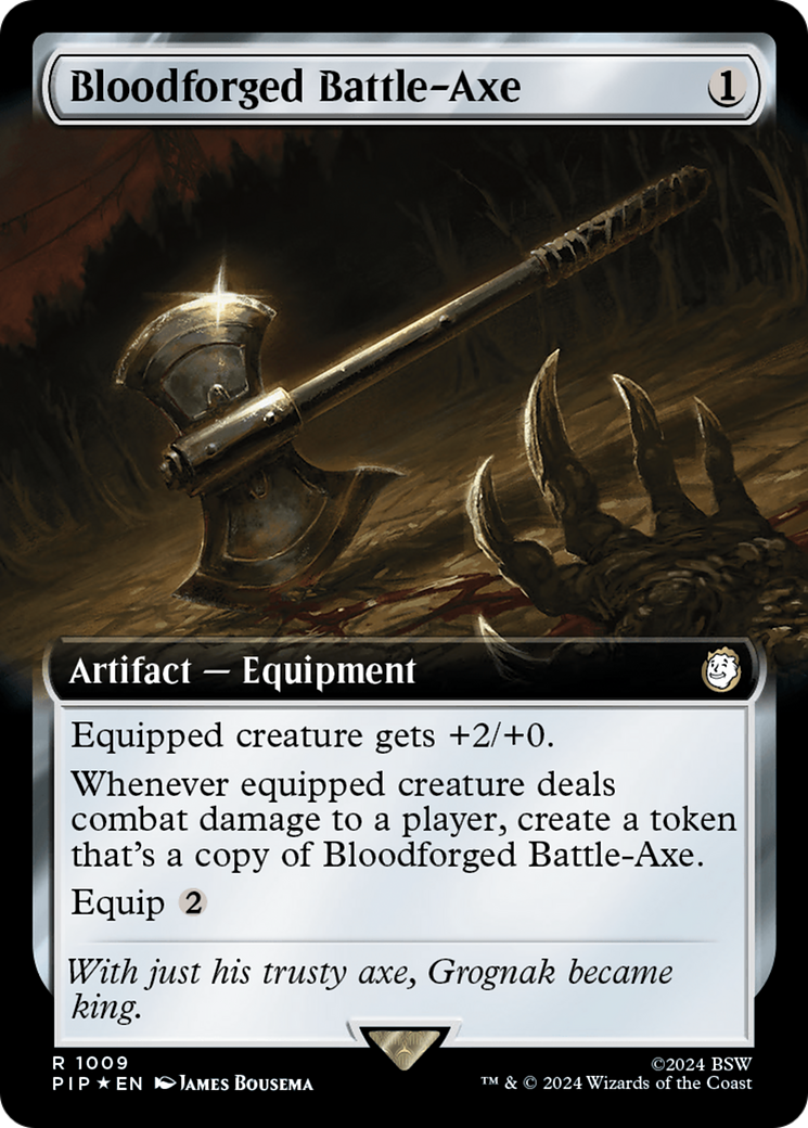 Bloodforged Battle-Axe (Extended Art) (Surge Foil) [Fallout] | Deep Dive Games St. Marys