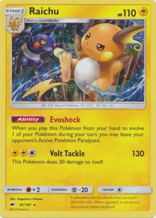 Raichu (41/147) (Cosmos Holo) [Sun & Moon: Burning Shadows] | Deep Dive Games St. Marys