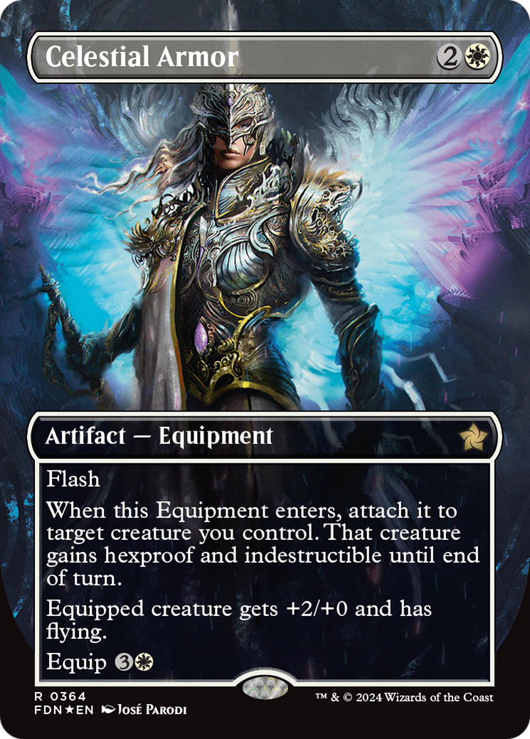 Celestial Armor (Borderless) (Mana Foil) [Foundations] | Deep Dive Games St. Marys