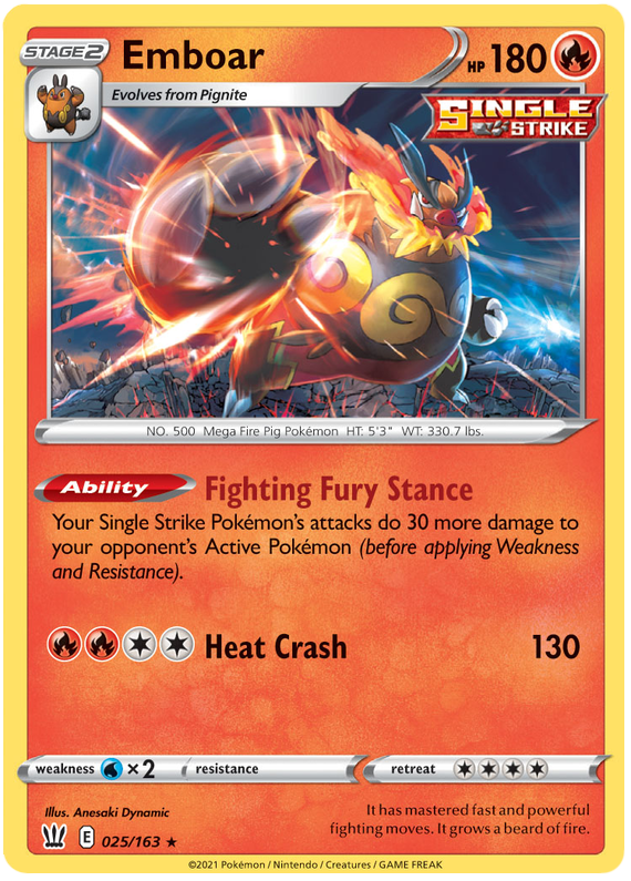 Emboar (025/163) [Sword & Shield: Battle Styles] | Deep Dive Games St. Marys