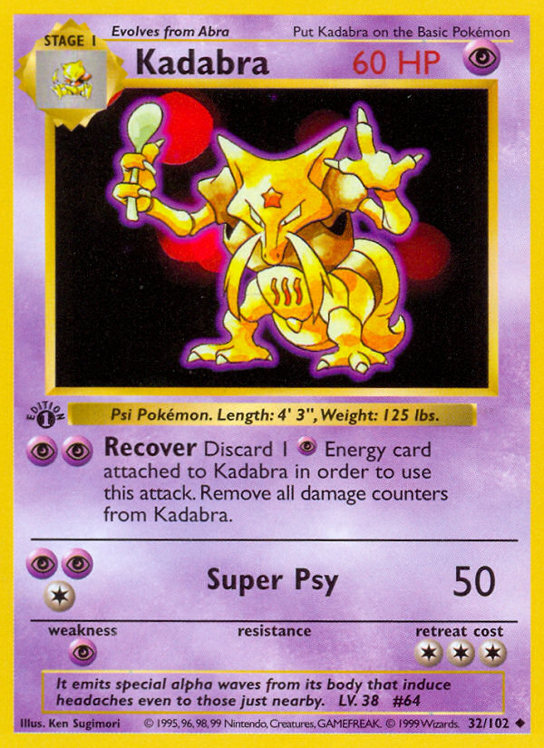 Kadabra (32/102) (Shadowless) [Base Set 1st Edition] | Deep Dive Games St. Marys