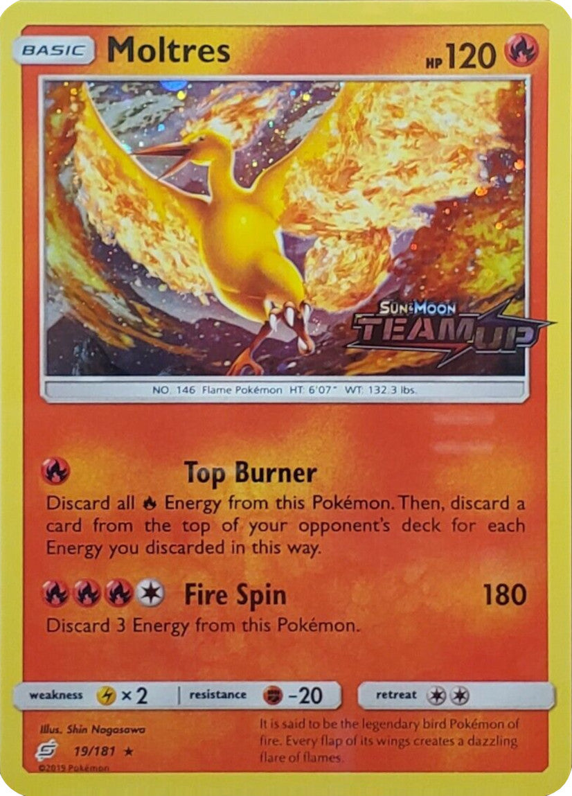 Moltres (19/181) (Stamped) [Sun & Moon: Team Up] | Deep Dive Games St. Marys