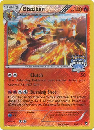 Blaziken (14/111) (National Championship Promo) [XY: Furious Fists] | Deep Dive Games St. Marys