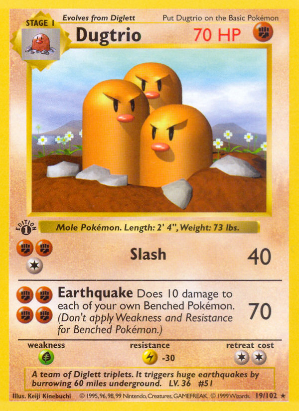 Dugtrio (19/102) (Shadowless) [Base Set 1st Edition] | Deep Dive Games St. Marys