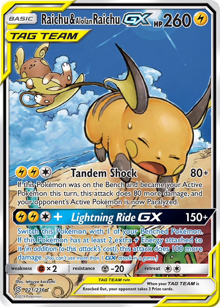 Raichu & Alolan Raichu GX (221/236) [Sun & Moon: Unified Minds] | Deep Dive Games St. Marys