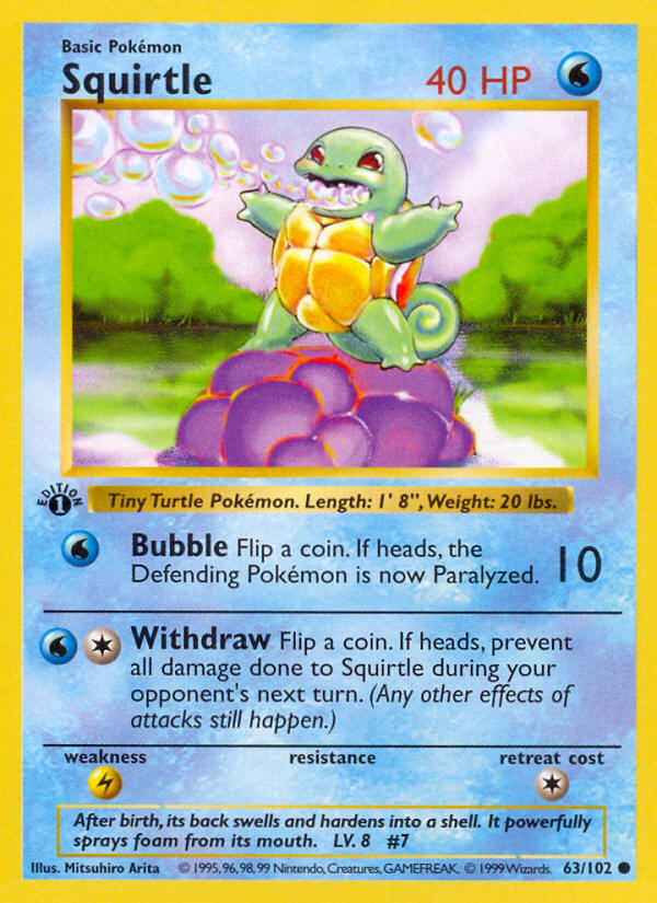 Squirtle (63/102) (Shadowless) [Base Set 1st Edition] | Deep Dive Games St. Marys