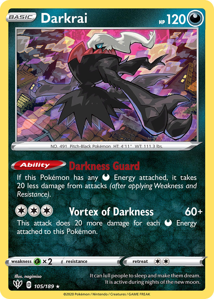 Darkrai (105/189) (Theme Deck Exclusive) [Sword & Shield: Darkness Ablaze] | Deep Dive Games St. Marys