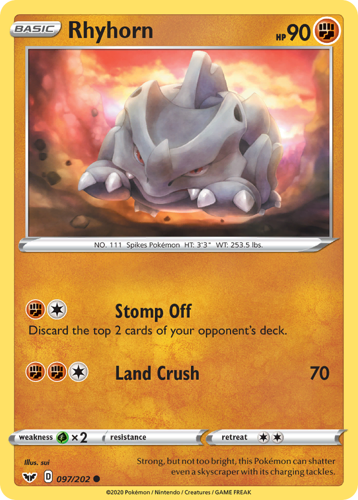 Rhyhorn (097/202) [Sword & Shield: Base Set] | Deep Dive Games St. Marys