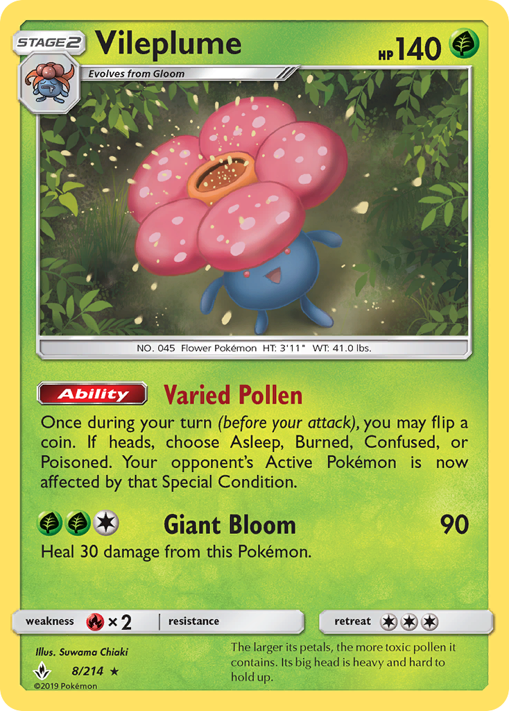 Vileplume (8/214) [Sun & Moon: Unbroken Bonds] | Deep Dive Games St. Marys