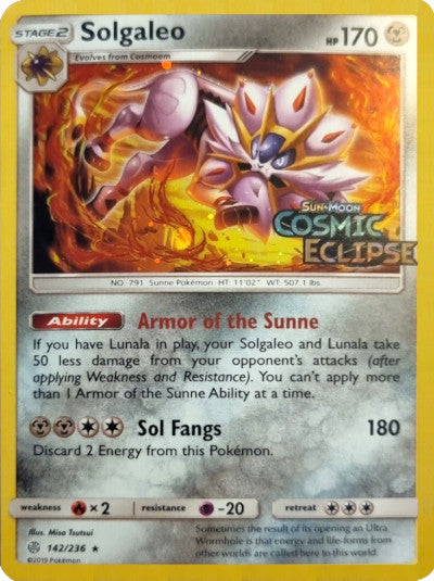 Solgaleo (142/236) (Cosmos Holo) [Sun & Moon: Cosmic Eclipse] | Deep Dive Games St. Marys