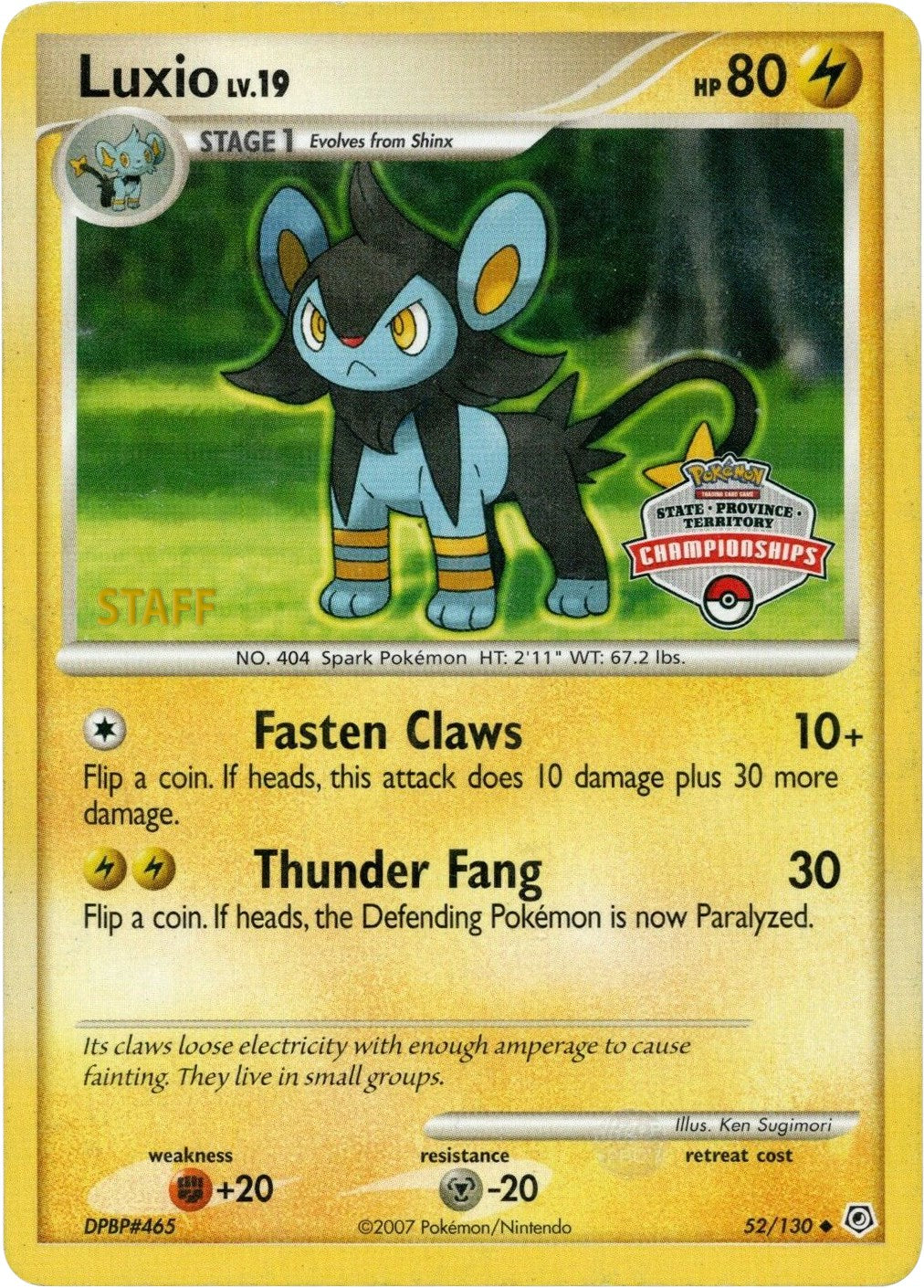 Luxio (52/130) (State Championship Promo) [Diamond & Pearl: Base Set] | Deep Dive Games St. Marys