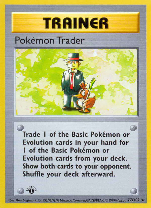 Pokemon Trader (77/102) (Shadowless) [Base Set 1st Edition] | Deep Dive Games St. Marys