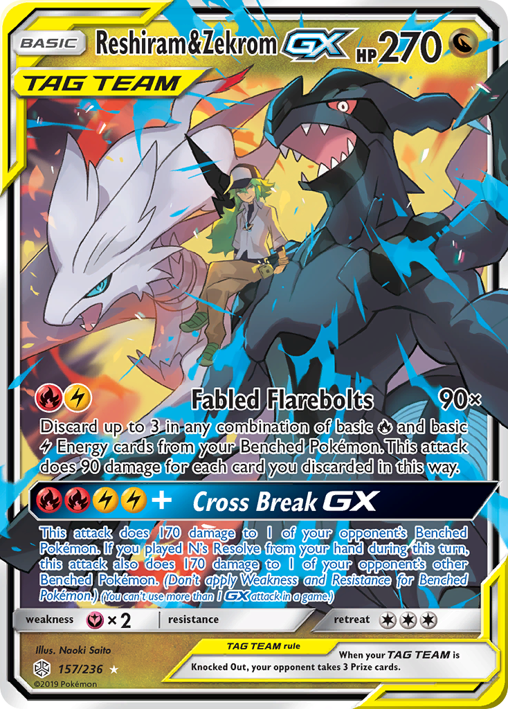 Reshiram & Zekrom GX (157/236) [Sun & Moon: Cosmic Eclipse] | Deep Dive Games St. Marys