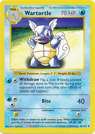 Wartortle (42/102) [Base Set Shadowless Unlimited] | Deep Dive Games St. Marys