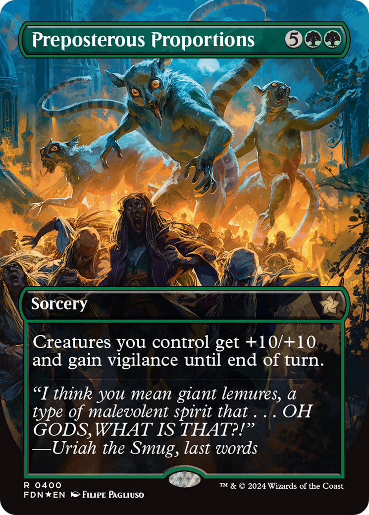 Preposterous Proportions (Borderless) (Mana Foil) [Foundations] | Deep Dive Games St. Marys