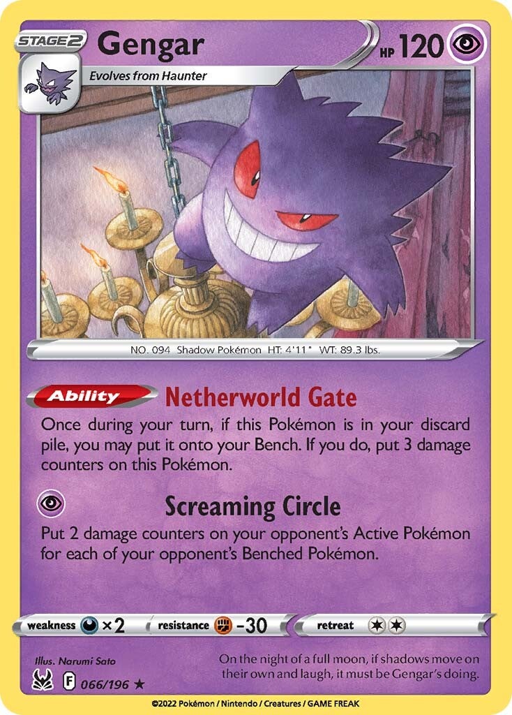 Gengar (066/196) (Theme Deck Exclusive) [Sword & Shield: Lost Origin] | Deep Dive Games St. Marys