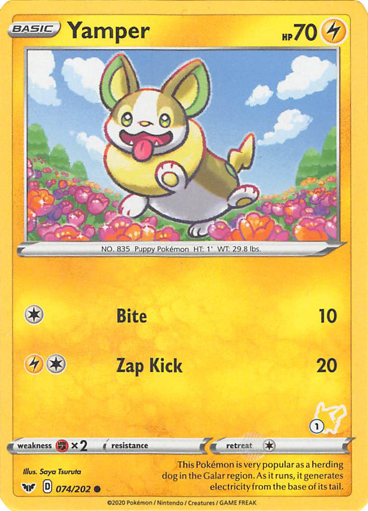 Yamper (074/202) (Pikachu Stamp #1) [Battle Academy 2022] | Deep Dive Games St. Marys