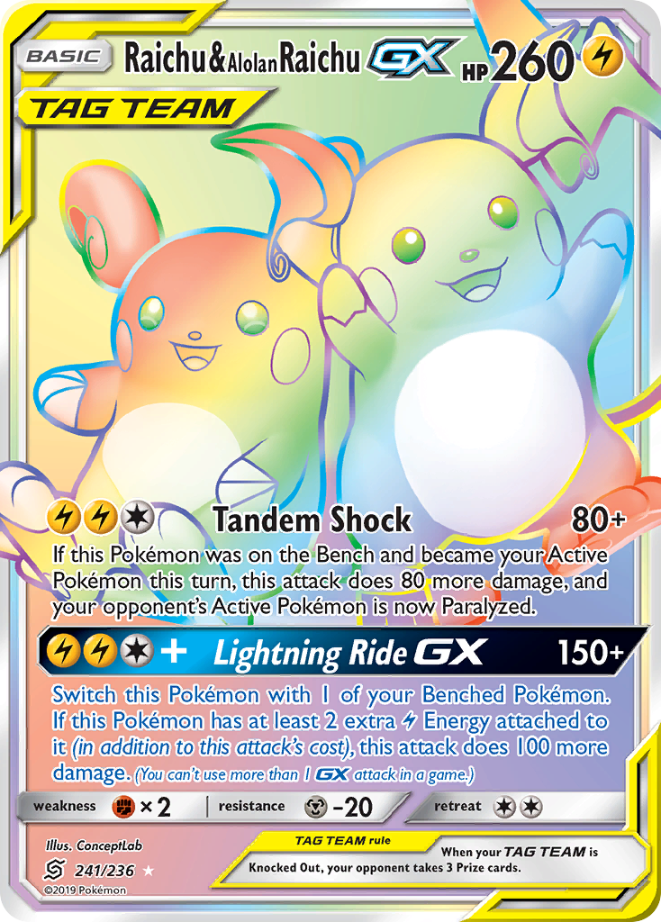 Raichu & Alolan Raichu GX (241/236) [Sun & Moon: Unified Minds] | Deep Dive Games St. Marys