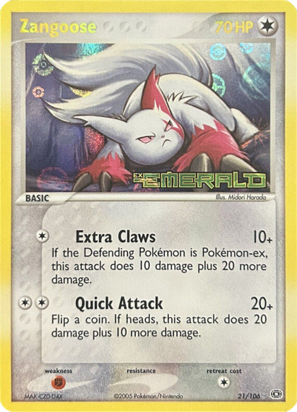 Zangoose (21/106) (Stamped) [EX: Emerald] | Deep Dive Games St. Marys