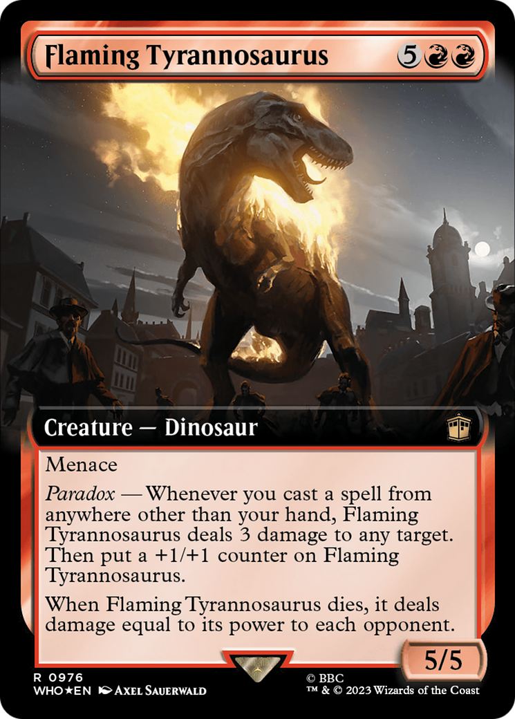 Flaming Tyrannosaurus (Extended Art) (Surge Foil) [Doctor Who] | Deep Dive Games St. Marys