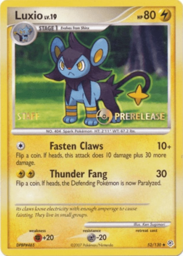 Luxio (52/130) (Prerelease Promo Staff) [Nintendo: Black Star Promos] | Deep Dive Games St. Marys