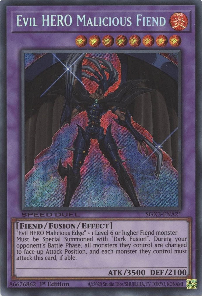 Evil HERO Malicious Fiend [SGX3-ENA21] Secret Rare | Deep Dive Games St. Marys