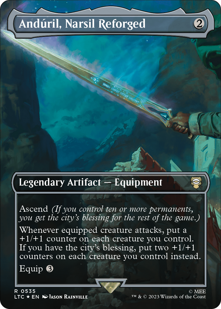 Anduril, Narsil Reforged (Borderless) (Surge Foil) [The Lord of the Rings: Tales of Middle-Earth Commander] | Deep Dive Games St. Marys