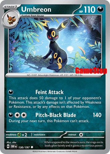 Umbreon (130/197) (GameStop Exclusive) [Scarlet & Violet: Obsidian Flames] | Deep Dive Games St. Marys