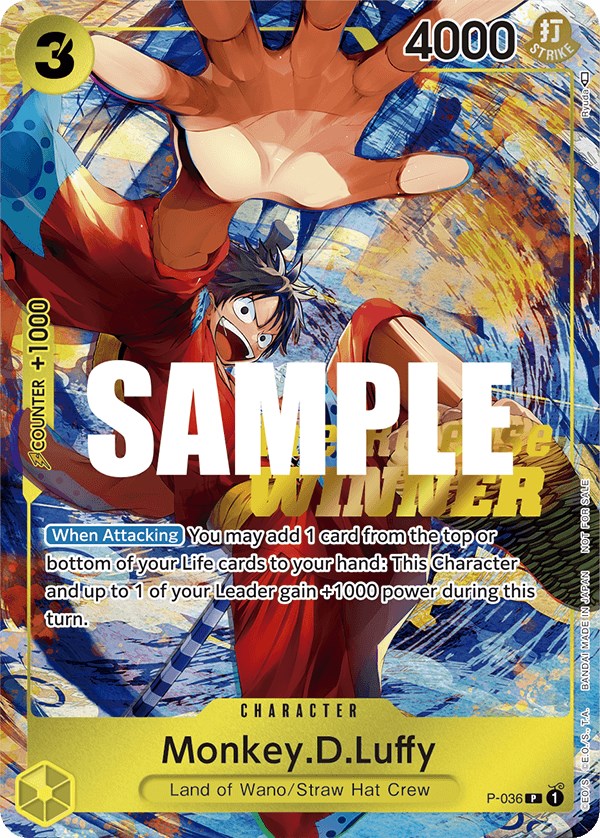 Monkey.D.Luffy (Pre-Release Tournament) [Winner] [One Piece Promotion Cards] | Deep Dive Games St. Marys