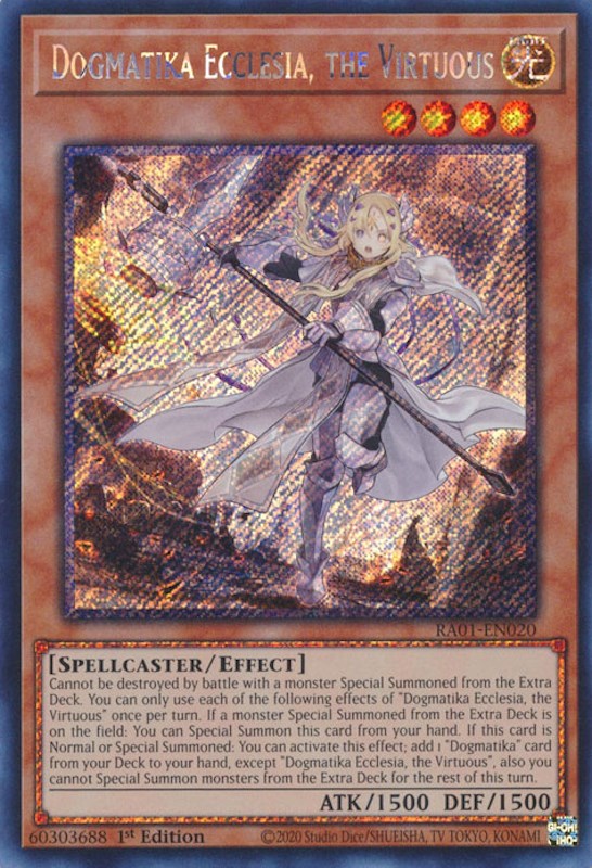 Dogmatika Ecclesia, the Virtuous [RA01-EN020] Platinum Secret Rare | Deep Dive Games St. Marys