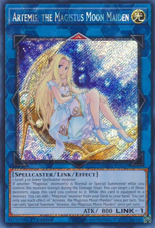 Artemis, the Magistus Moon Maiden [RA01-EN049] Platinum Secret Rare | Deep Dive Games St. Marys