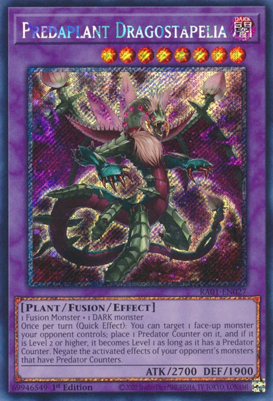 Predaplant Dragostapelia [RA01-EN027] Platinum Secret Rare | Deep Dive Games St. Marys