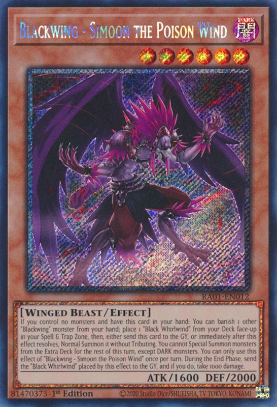 Blackwing - Simoon the Poison Wind [RA01-EN012] Platinum Secret Rare | Deep Dive Games St. Marys