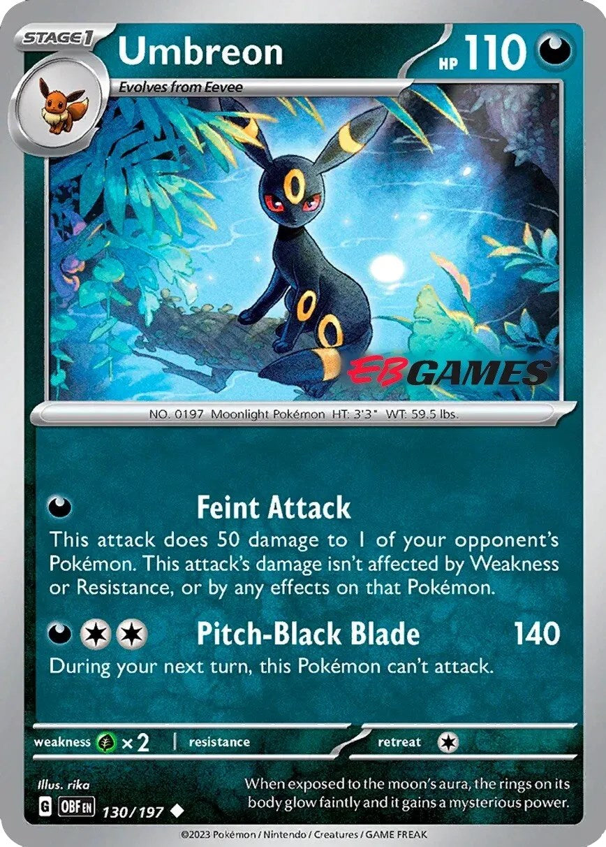 Umbreon (130/197) (EBGames Exclusive) [Scarlet & Violet: Obsidian Flames] | Deep Dive Games St. Marys