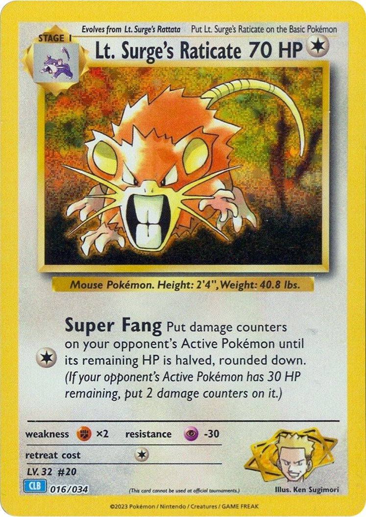 Lt. Surge's Raticate [Trading Card Game Classic] | Deep Dive Games St. Marys