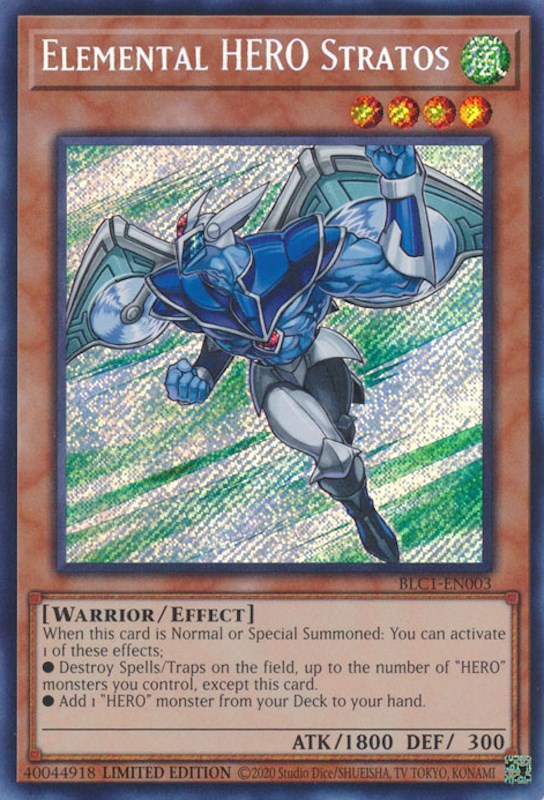 Elemental HERO Stratos [BLC1-EN003] Secret Rare | Deep Dive Games St. Marys