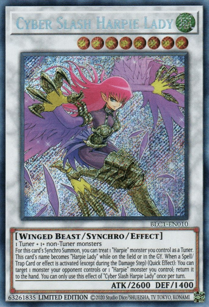 Cyber Slash Harpie Lady [BLC1-EN010] Secret Rare | Deep Dive Games St. Marys