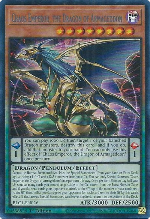 Chaos Emperor, the Dragon of Armageddon (Silver) [BLC1-EN026] Ultra Rare | Deep Dive Games St. Marys