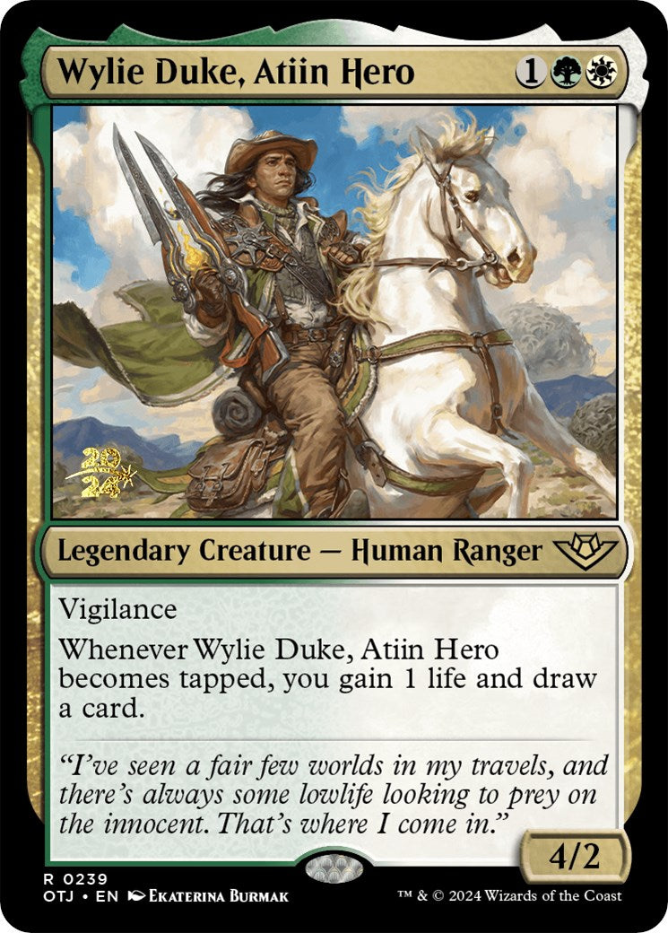 Wylie Duke, Atiin Hero [Outlaws of Thunder Junction Prerelease Promos] | Deep Dive Games St. Marys