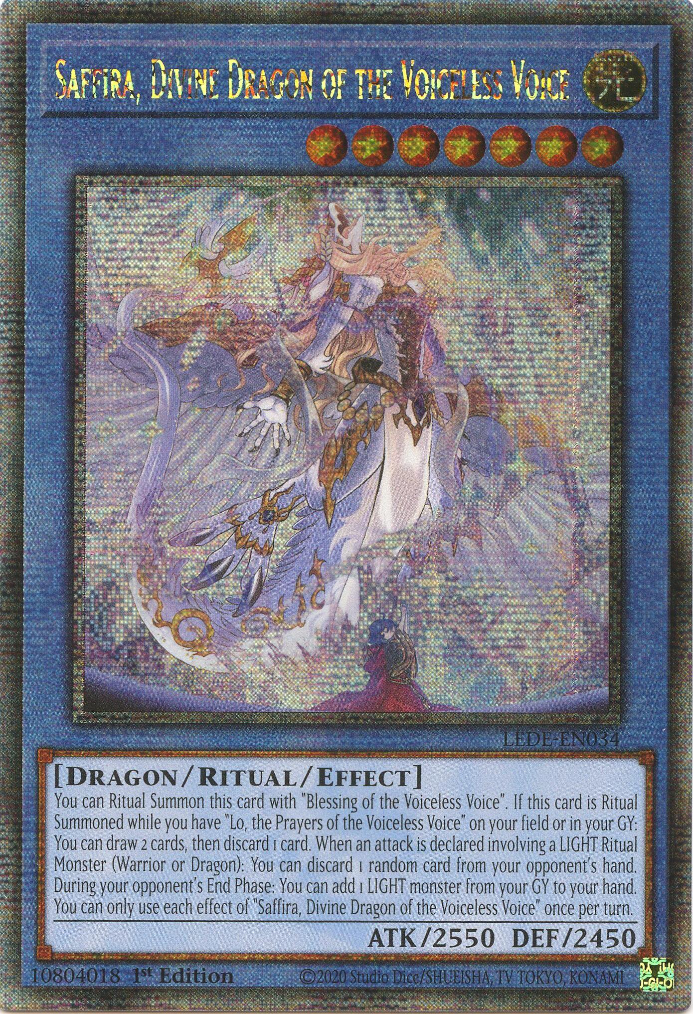 Saffira, Divine Dragon of the Voiceless Voice (Quarter Century Secret Rare) [LEDE-EN034] Quarter Century Secret Rare | Deep Dive Games St. Marys